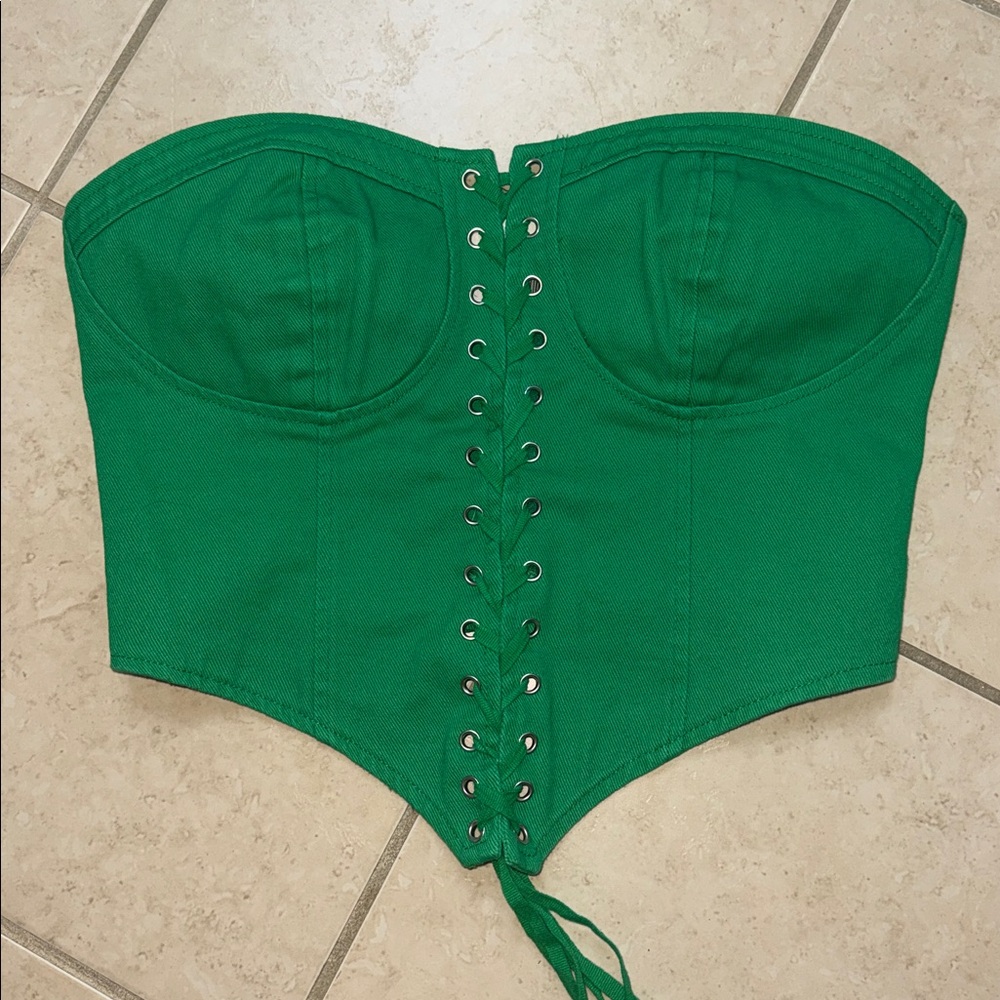 Green Lace-Up Corset Top